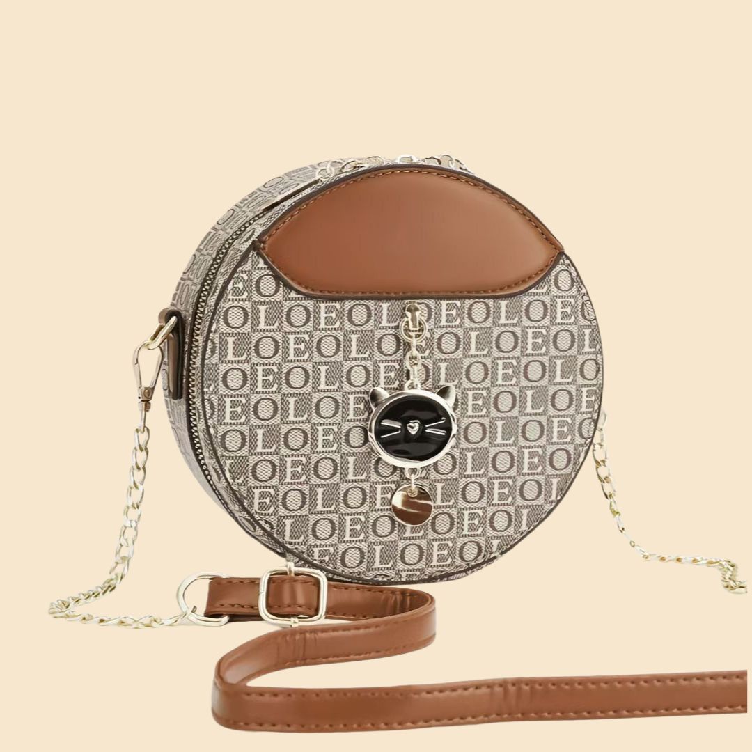 Round Crossbody Handbag for Women in Pakistan – Stylish PU Leather Bag with Cute Cat Keychain