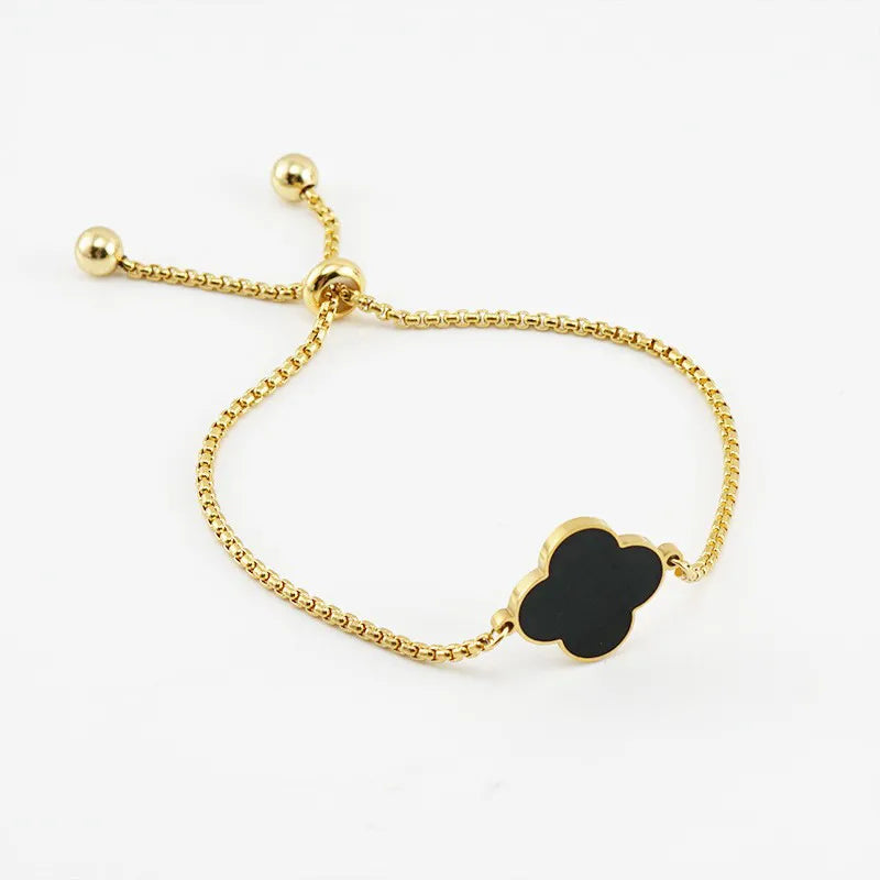 Elegant Clover Charm Adjustable Bracelet – Gold-Plated Minimalist Jewelry for Women