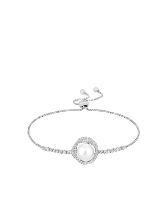Luxury Pearl & Zircon Adjustable Bracelet – Elegant Silver-Tone Jewelry for Women