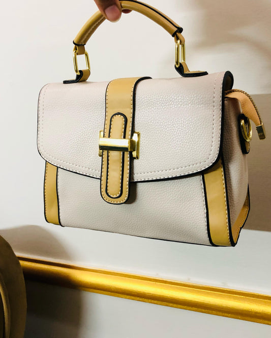 White & Beige Elegance: Luxury Leather Handbag