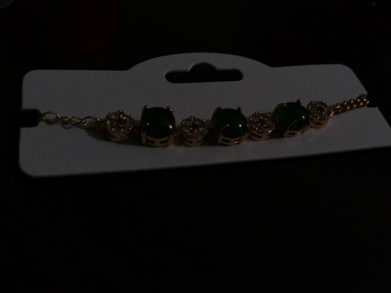 Elegant Green Gemstone & Crystal Bracelet – Gold-Plated Adjustable Women’s Jewelry