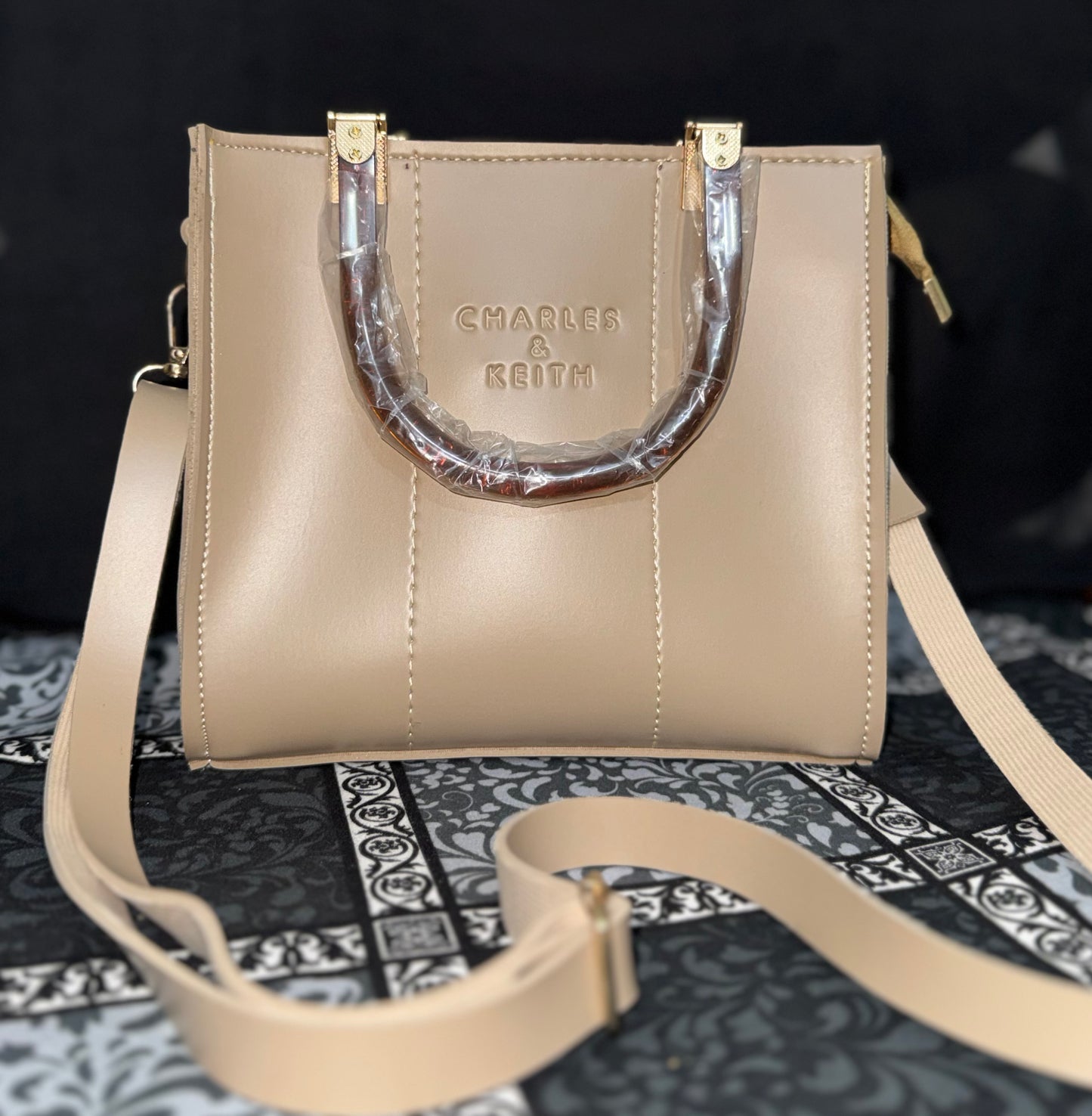 Charles & Keith Inspired Elegant Beige Handbag – Luxury Shoulder & Tote Bag